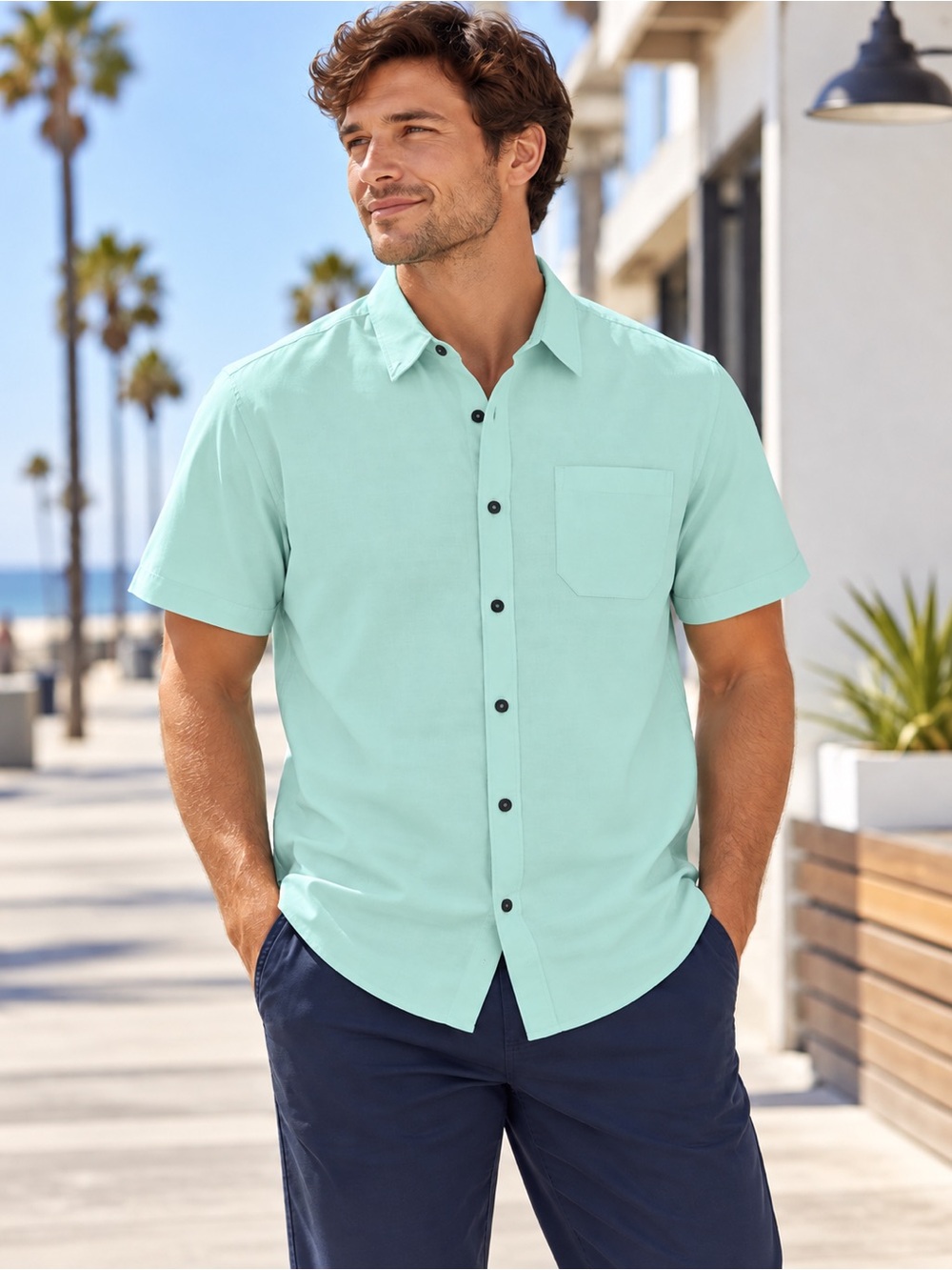Men's Aqua Short Sleeve Button Down – Coastal Casual